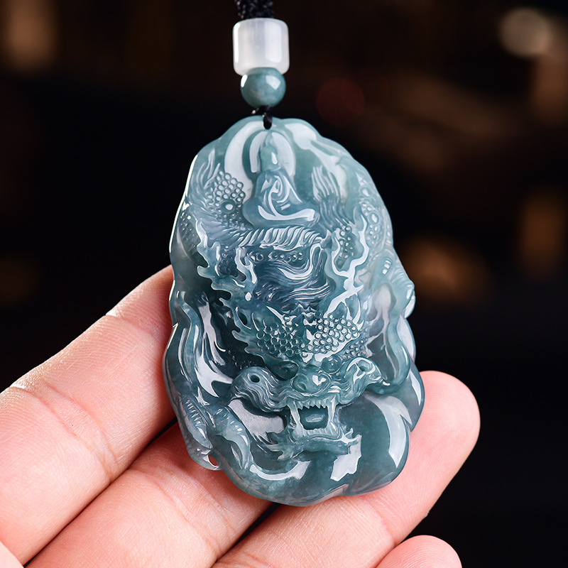 Women Accessories To Gift - Doğal Birmanya Jadeite Ejderha Kolye Kolye