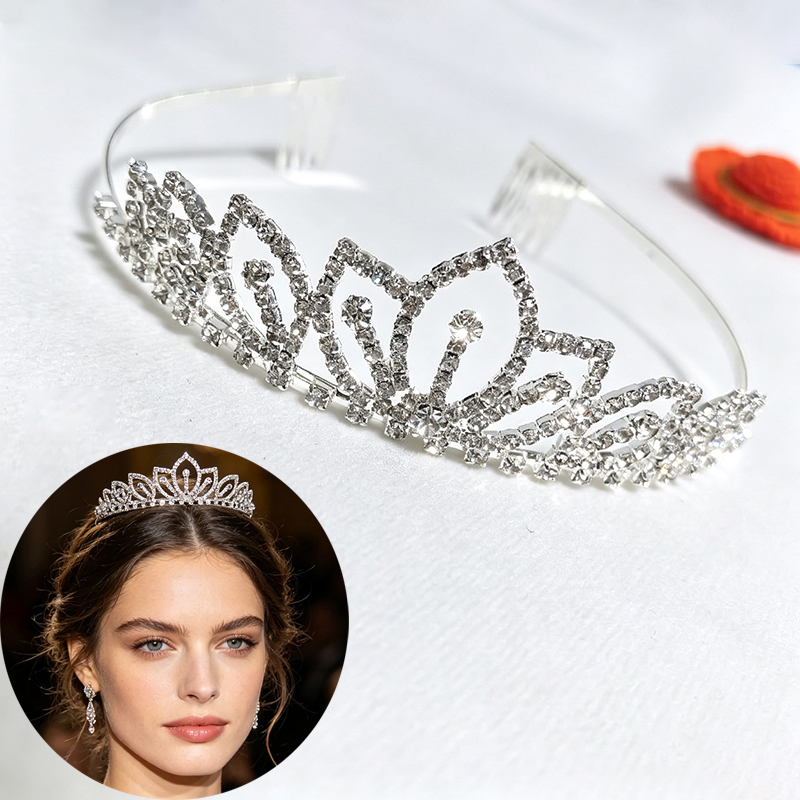Women Accessories To Gift - Gümüş Renkli Işıltılı Yapay Elmas Taç
