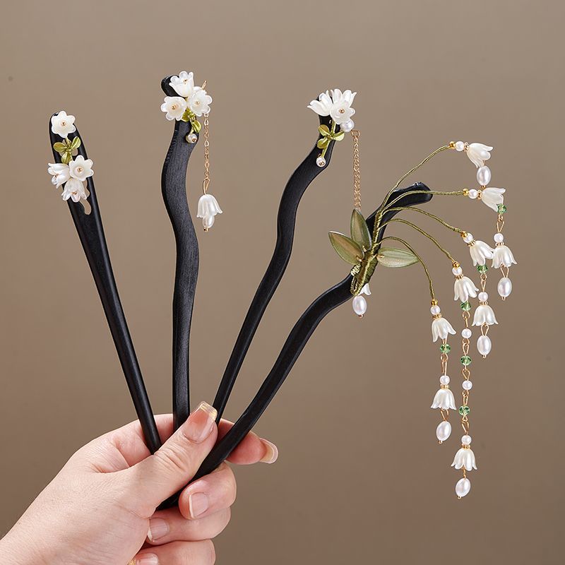 Pearl Hair Pin - Ahşap çiçek saç tokası Vintage Convallaria