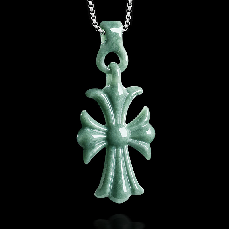 Women Accessories To Gift - Doğal Birman Yeşim Taşı Haç Kolye