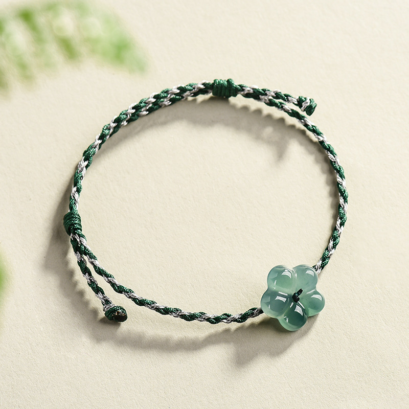Women Accessories To Gift - Birmanya Jadeite Çiçek Bilezik Doğal Yeşim
